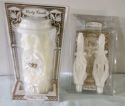 VINTAGE LILLIAN ROSE WEDDING GENTLY USED UNITY TAPERS AND NEW UNITY CANDLE.