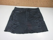 American Eagle womens charcoal Stretch rips frayed buttonfly jean skirt 4 EUC