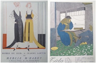 MARTHE ROMME / PIERRE MOURGUE Gazette du Bon Ton 1920 Pub Gravure Mode Art Deco - Photo 1/4