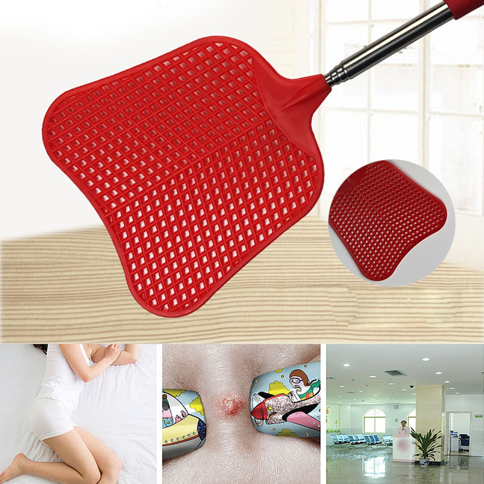 5PCS Plastic Fly Swatter With Retractable Rod Thicken PlantainShaped Fly Swatter