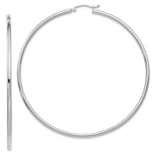 14k White Gold Large Round Hoop Earrings Polished Minimalist Modern Jewelry