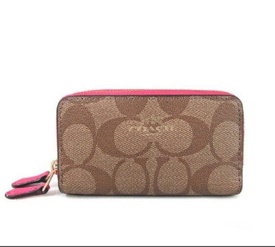 Coach leather Zip Around Coin Case Pink/Light Gold