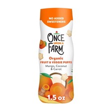 Once Upon a Farm Organic Baby Puffs, Mango, Carrot  Coconut, 1.5oz Canister