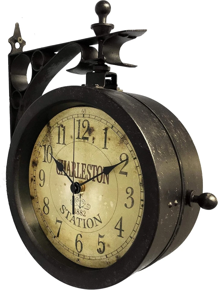 Infinity Instruments Charelston Metal Outdoor Clock, Waterproof Double Black  - Image 3 of 4