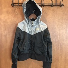 Boys Size 6 Nike Windbreaker Jacket Full Zip Hooded Lightweight Black Gold Grey