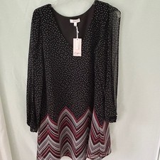 Candies Black White Polka Dot Chevron Print Split Long Sleeve Shift Size Lg