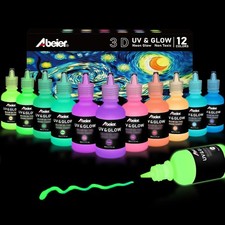 Glow in the Dark Paint, 12 Colors 30ml/1oz Acrylic, Neon Craft, Long Lastin...
