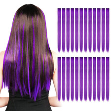 Hair Extensions Synthetic Clip In 24PCS 20 Inch Purple Rainbow Straight