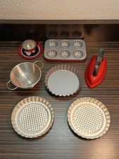 Vintage Metal Child's Kitchen Set Cookware Utensils Vintage Tin Iron. Lot of 8.