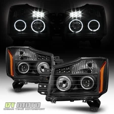 Black LED Halo Projector Headlamps Fits 2004-2015 Titan 04-07 Armada  Headlights
