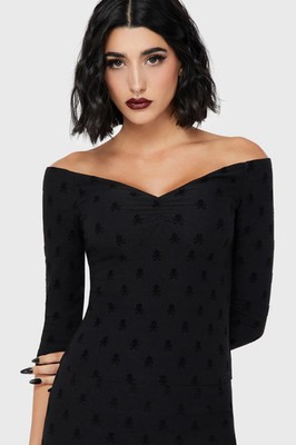 Killstar Midnight Misfits Short Sleeve Shirt Womens Off Shoulder Neck Goth