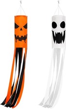 2 Pack Halloween Ghost Windsocks 40 Inch Pumpkin Wind Socks Waterproof Polyester
