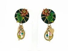 LUNCH AT THE RITZ  VINTAGE FROG LILLY PAD EARRINGS WOW!