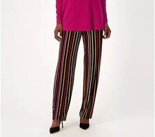 Susan Graver Prntd Liqd Knit Straight-Leg Pull-On Pants-Brgundy/Black-3X-A610544