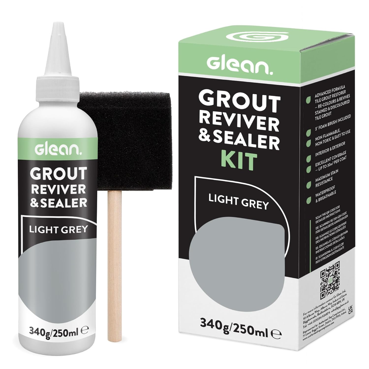 GLEAN Grout Reviver & Sealer | LIGHT GREY | 340g | Restore, Repair, Renew Tile G