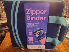 up&up 2" Zipper Binder + Expandable Pocket File in Blue