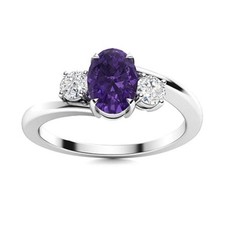 February Birth Amethyst Gemstone Three-Stone Wife Ring 925 Sterling Silver
