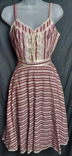 1970's Gunne Sax By Jessica McClintock Prairie Red Floral Striped Dress Size 9