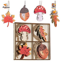 Herbstdeko 12Er Set HäNgend Holz Ahornblatt Pilz Mit Schnur Deko FüR Zuhause