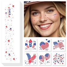 4th of July Decorations, Glitter Freckles Face Tattoo with American Flag