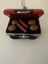 Barbecue Grill Christmas Ornament With Hamburgers Hot dogs Resin Grilling NEW