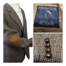 Vtg CRICKETEER 44 Tweed Check Wool Elbow Patch Brown Lined Blazer USA Union