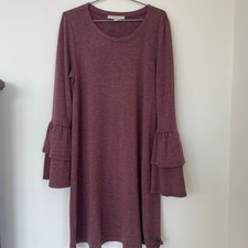 Loft Mauve Shift Dress With Ruffled Bell Sleeves Size Medium 