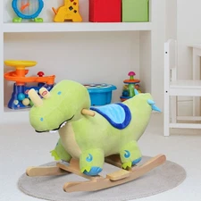 Qaba Kids Plush Ride-On Toy Rocking Horse Dinosaur Baby Animal Rocker
