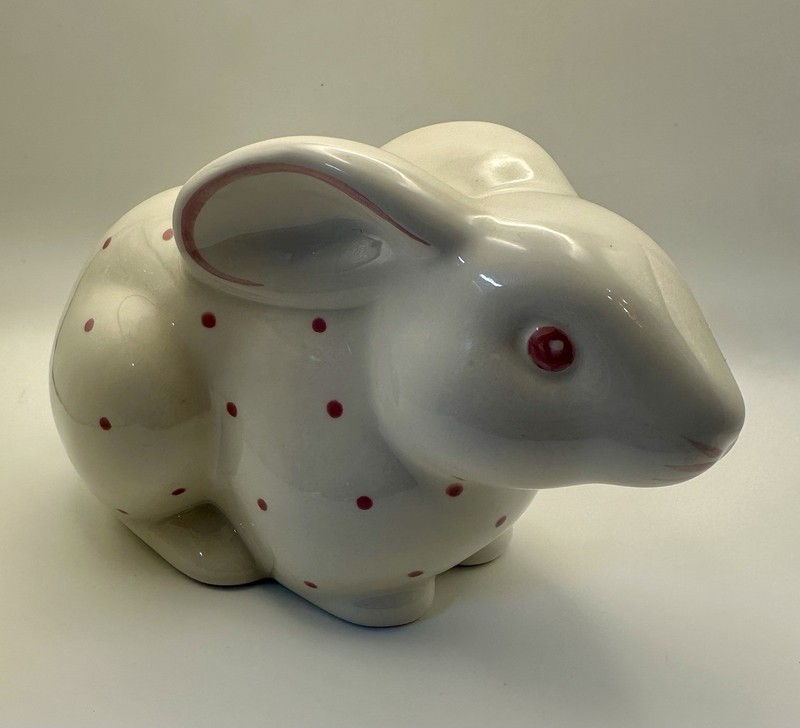 Tiffany & Co. Bunny Rabbit Piggy Bank White Pink Polka Dots Hand Painted Italy