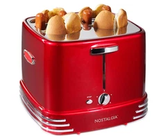 Nostalgia 4 Slot Hot Dog and Bun Toaster with Mini Tongs, Retro Red