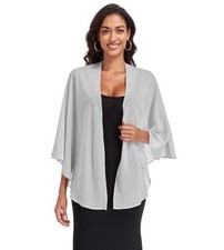 Shawl Wraps for Women Evening Dresses Chiffon Soft Capelets Wedding Bridal Gray