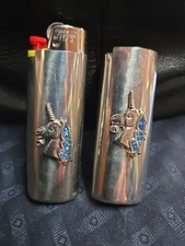 Vtg Lighter Case UNICORN Lot of 2 Sleeve Turquoise Western Cover Holder for Bic