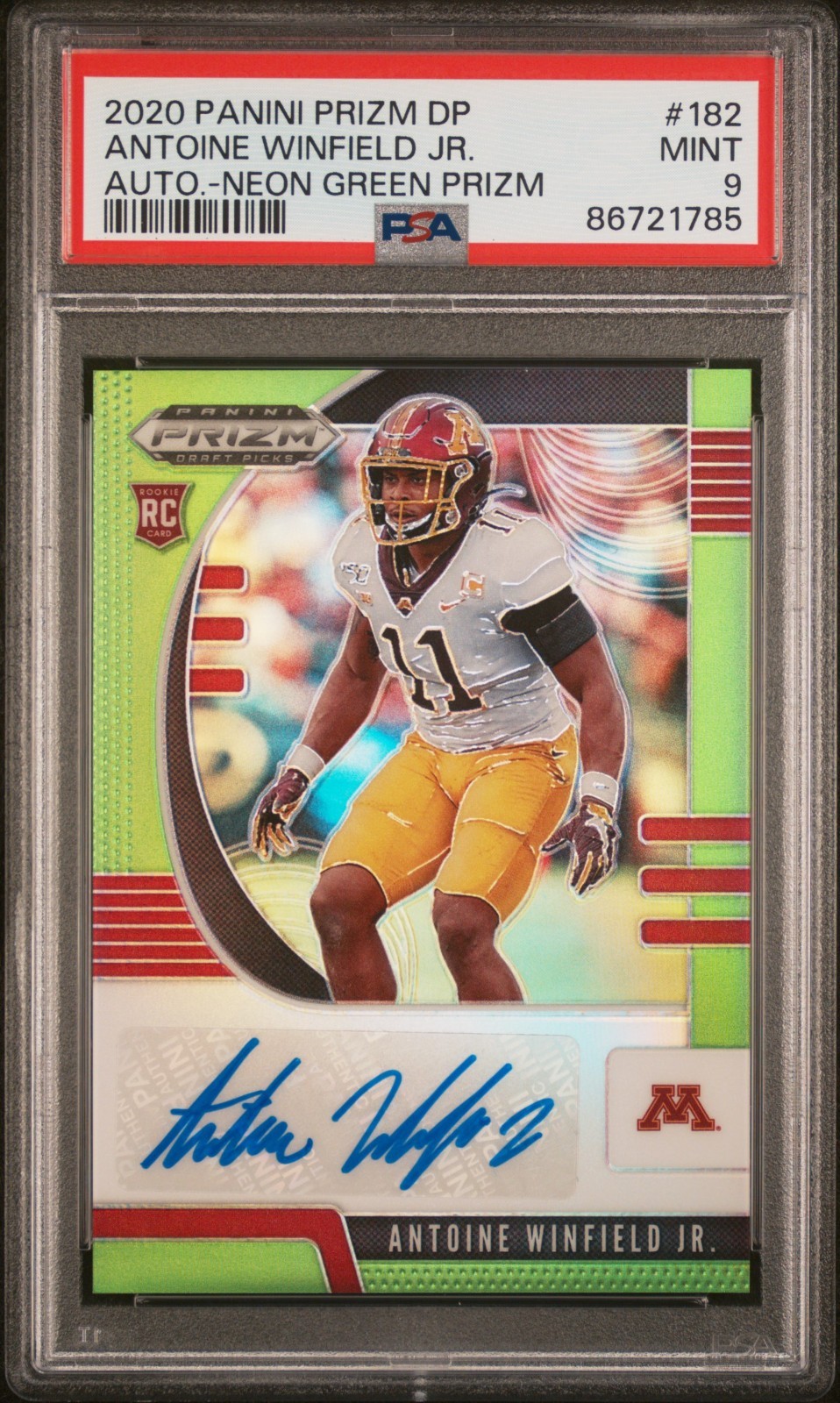 Antoine Winfield Jr. Panini Prizm Draft Picks #182 Autograph Neon Green