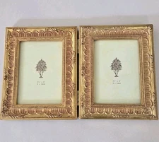 Gold Ornate Wood Double Picture Frame Holds Two 3.5 x 5Pic NEW Old Stock