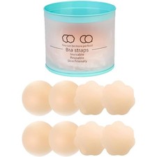 Womens Nipple Covers 4 Pairs White, Backless Strapless Bra Invisible Silicone