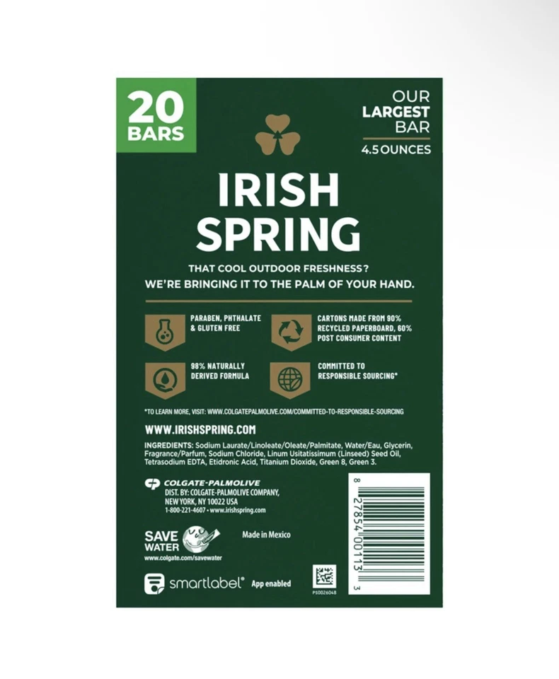 Irish Spring Deodorant Bar Soap, Original Clean, 4.5 oz, 20-count - Image 2 of 4
