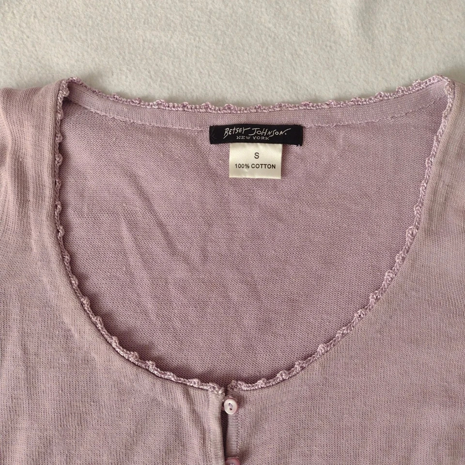 Cárdigan Betsey Johnson De Colección Años 90 Lavanda S Lentejuelas Flecos Coqueta Top Corto Foto 3 de 4