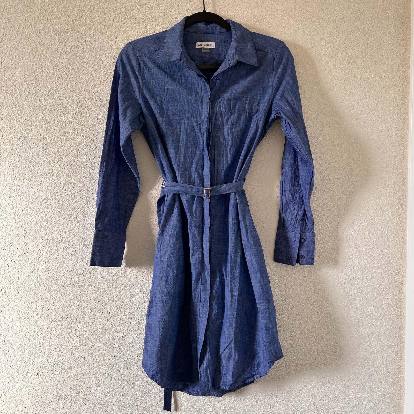Calvin Klein Button Front Collar Shirt Dress Women Size 2