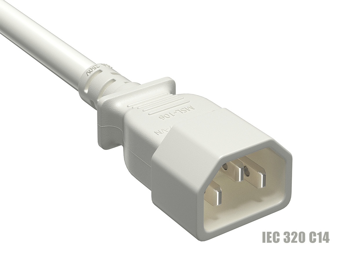 Cable Leader 2ft C13 to C14 Heavy-Duty Power Extension Cord 14 AWG 15A WHITE