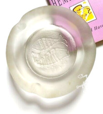 Double Fish Frosted Art Glass Large Clear Circle Ashtray 7" Diameter Vintage