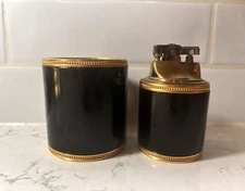 Vintage Mid Century Brass & Black 2 Piece Lighter Ashtray Table Cup Japan 1960s