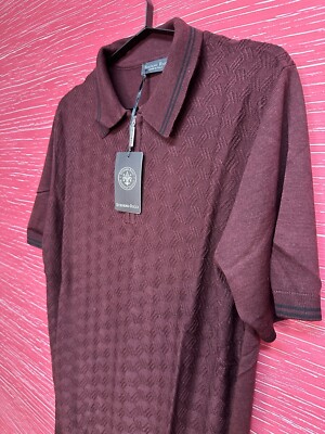 Stefano Ricci Herren Strick Polo -mit Reißverschluss Farbe Claret Red Gr. XXL / 56