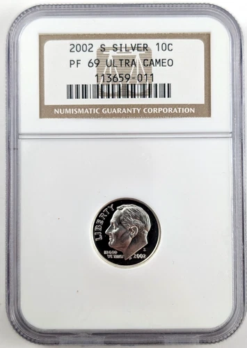 2002 S Silver Proof Roosevelt Dime Graded PF69 Ultra Cameo by NGC