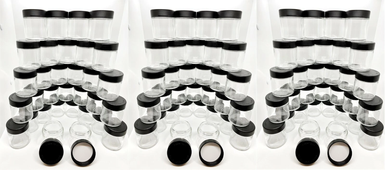 3oz Child Resistant Glass Jars w/ Black Cap – 3.5g/Eighth Size Storage 100 Pack