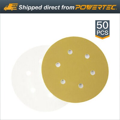 POWERTEC A/O Hook&Loop 6 Hole 6'' 320 Grit, Gold Sanding Disc 50pcs (45232G-50)