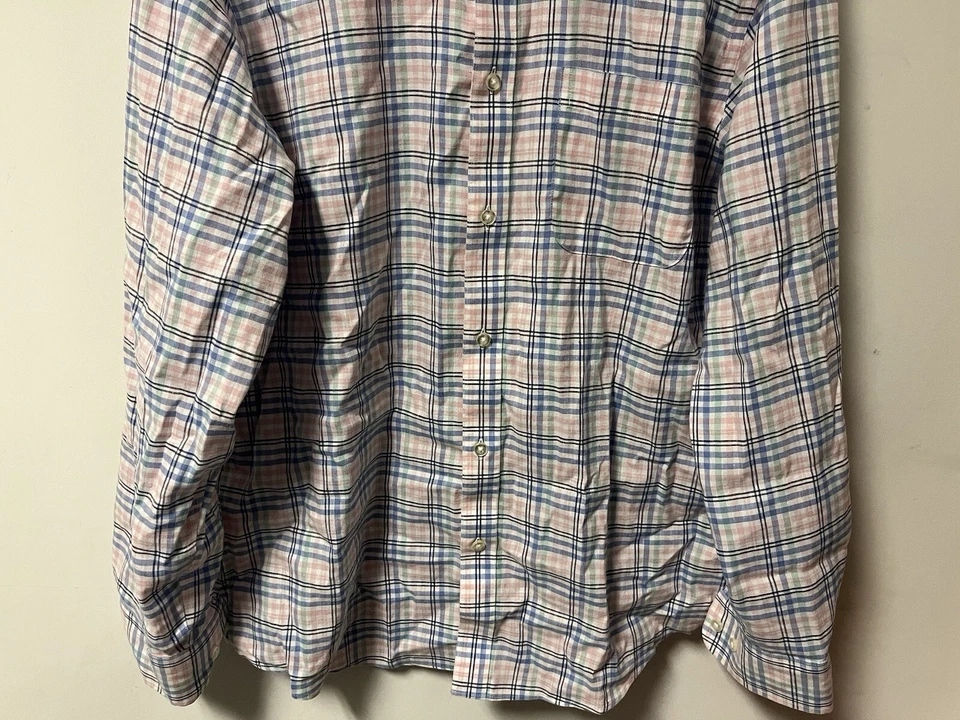 Men’s Roundtree & Yorke Gold Label Luxe Linen Non Iron Shirt Size L Plaid - Image 2 of 4