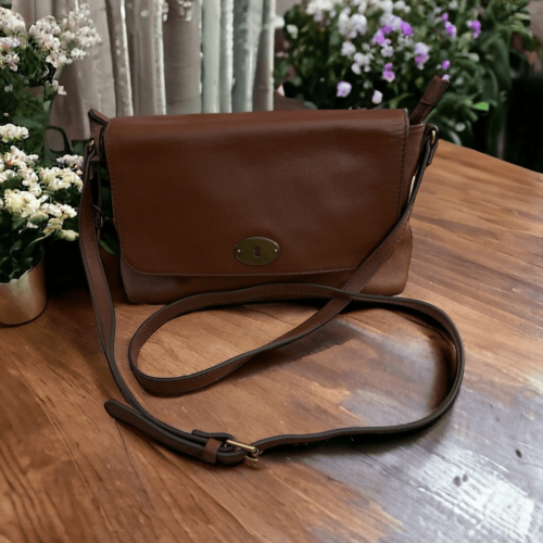 Fossil Gabriella Brown Leather Flap Crossbody Bag - Picture 1 of 5