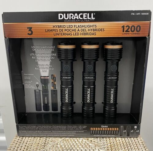 Duracell 1200 Lumens Hybrid LED Flashlights Rechargeable or AAA 3PACK