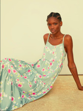 Zara Floral Satin  Long  Maxi Dress Blue Gray Small