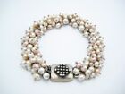 Sterling Silver 13mm White Pink Beaded Pearl Chain Link Bracelet 6.75"